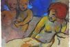 Liegende Frau und Kinder